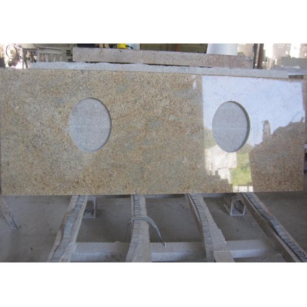 Modern Kashmir Gold Granite Countertop , Two Sinks Hotel Granite Bathroom Worktops
