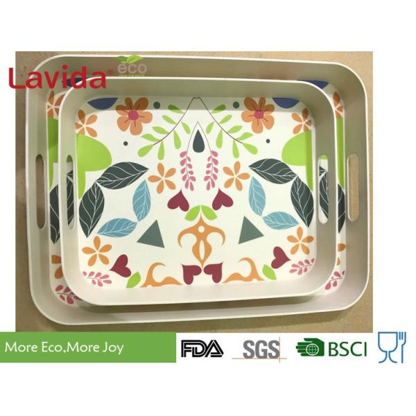 Latest Design BBQ Party Natural Plant Fibre printed big Tray set Bamboo fibre Tray Large size with carry size handles