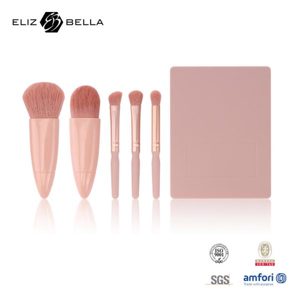 5pcs Kit de escova de maquiagem de viagem Manilha curta Acessórios cosméticos com espelho