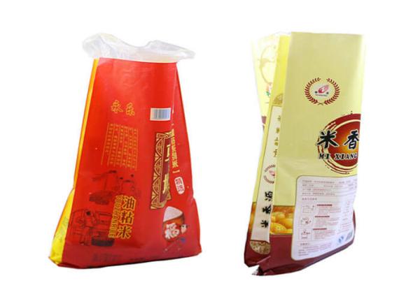 Double Stitched Flat Bottom Plastic Grain Bags , Customized Packaging Bags Plain Surface