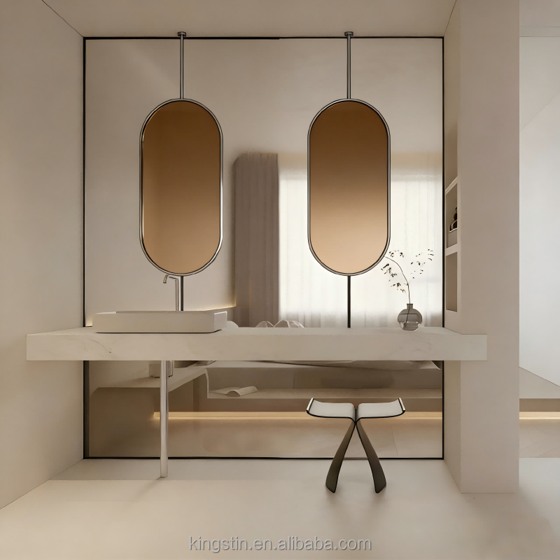 Kingstin Nordic Style Suspender Runway Style Back Illuminated Hotel Bathroom Mirror Ceiling Suspended Mirror
