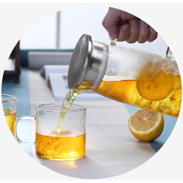 Heat Resistant Beverage Glass Water Pitcher Durable High With Bamboo Lid
