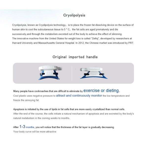 Body Fat Reduce Cryolipolysis Slimming Machine 2 Handles 100 Kpa Negative Pressure Strength