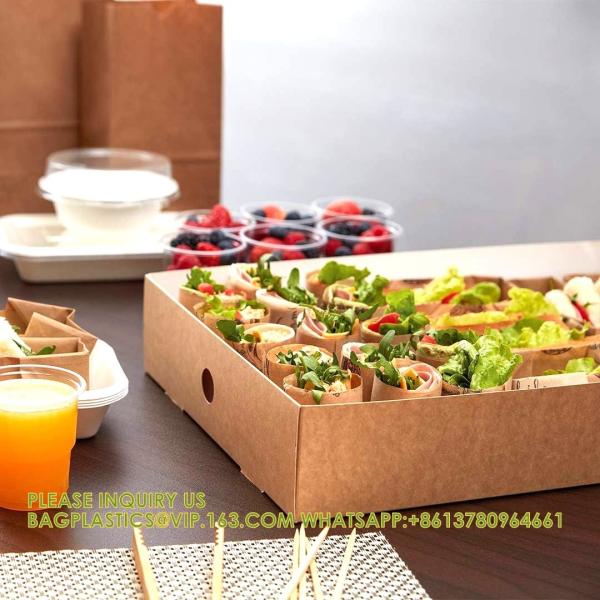 Catering Boxes-Cover With Window, Side Lock, Kraft Paper Catering Food Containers, Recyclable, Inserts Sold Sep