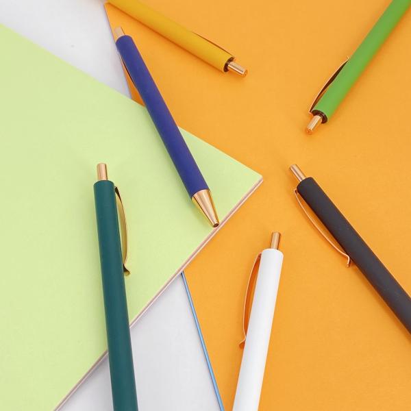 Press Type Business Office Pen Metal Ballpoint Pen With Spray Adhesive Process