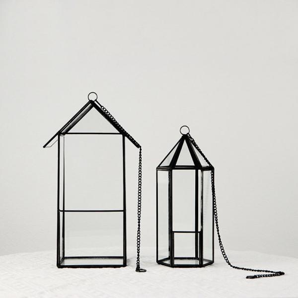 Black bird nest house geometric logo glass greenhouse hanging cage succulent glass flowerpot greenhouse