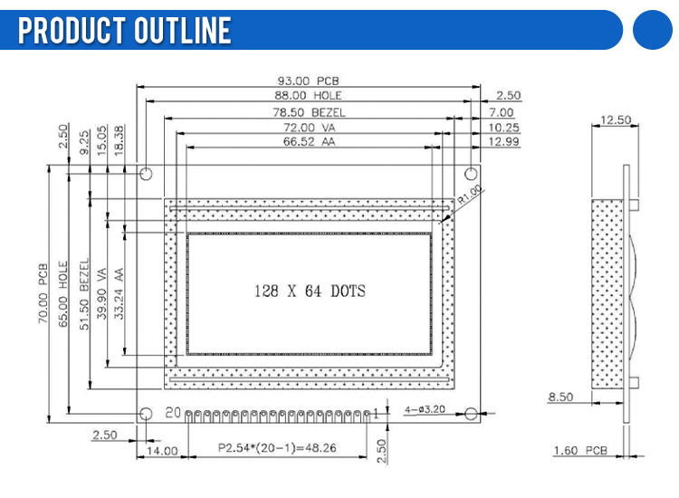 Yellow Green Film Spot Wholesale 12864J-13 InduStrial Grade LCD Screen 128*64 Controller SBN0064G