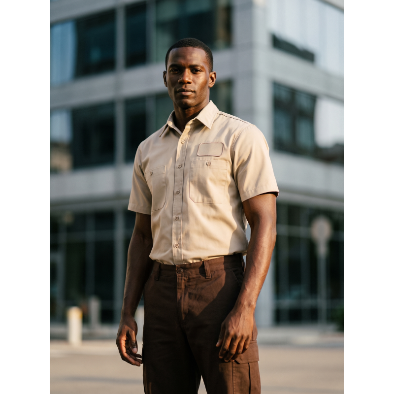 Heavyweight TR Fabric Light Khaki Crisp Drape Year Round Uniform Shirting Fabric