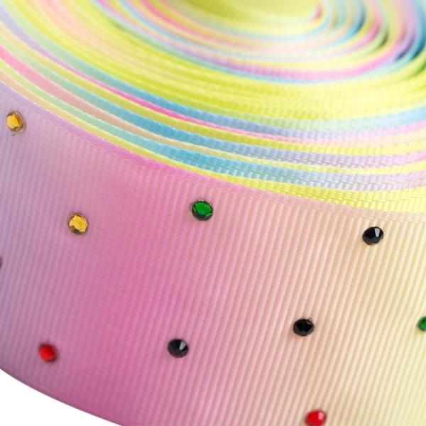 Solid Rhinestone Design 38mm Grosgrain Ribbon with Printed Pattern in 18 Colors or Custom