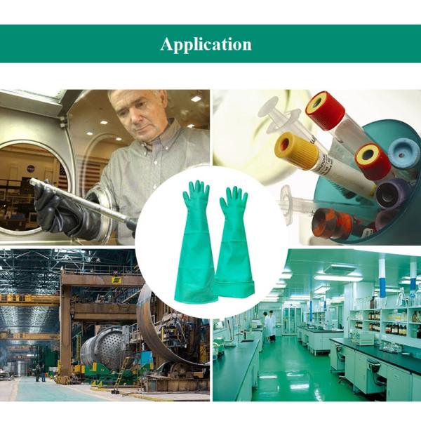 Long Cuff Green Nitrile Chemical Resistant Gloves 80cm Dry Glove Box Cleaning