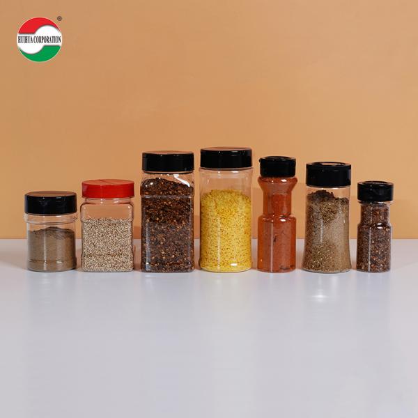 Tarro de plástico PET transparente de buena calidad con tapa de mariposa y tapa de rosca para especias, condimentos, alimentos y almacenamiento en recipientes de plástico