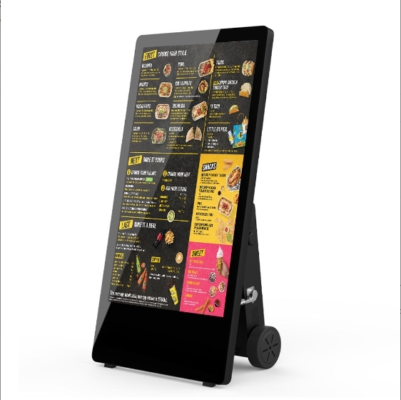 MJK 43 Inch Full Color Outdoor Movable Digital Signage IP65 Waterproof Battery Powered Foldable Advertising Player Elevator