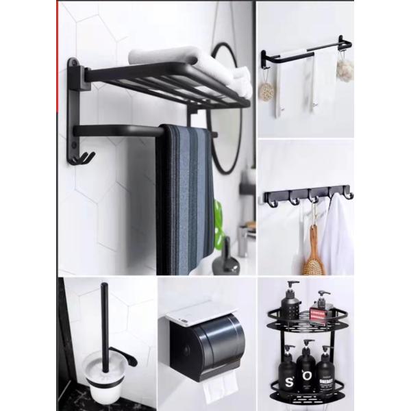 Modern Design Black Towel Rack Bathroom Set Accessories Flexible Installation Advantage