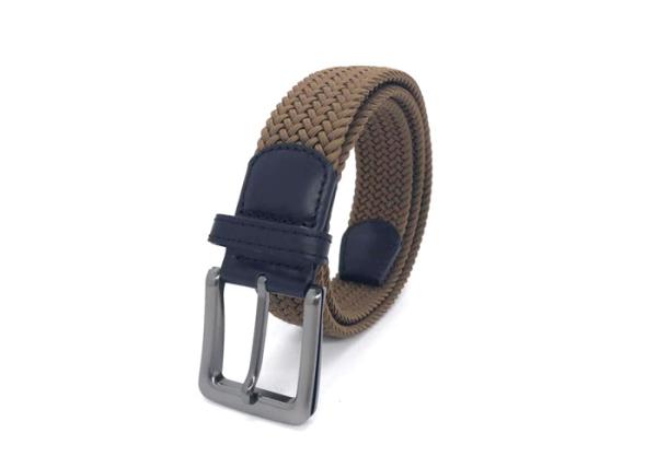 Brown Color  Mens Braided Stretch Belts With Zinc Alloy Metal  Buckle