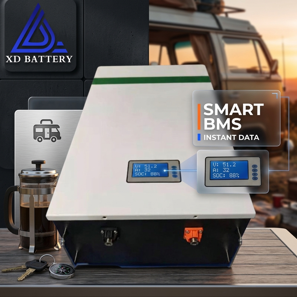 12.8V 100Ah Smart BMS LiFePO4 Battery Pack for RV Camper Van Motorhome Off-Grid