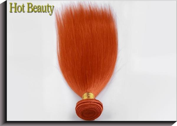 Customized Orange Silk Straight Virgin Human Hair Extensions Double Stitch Weft