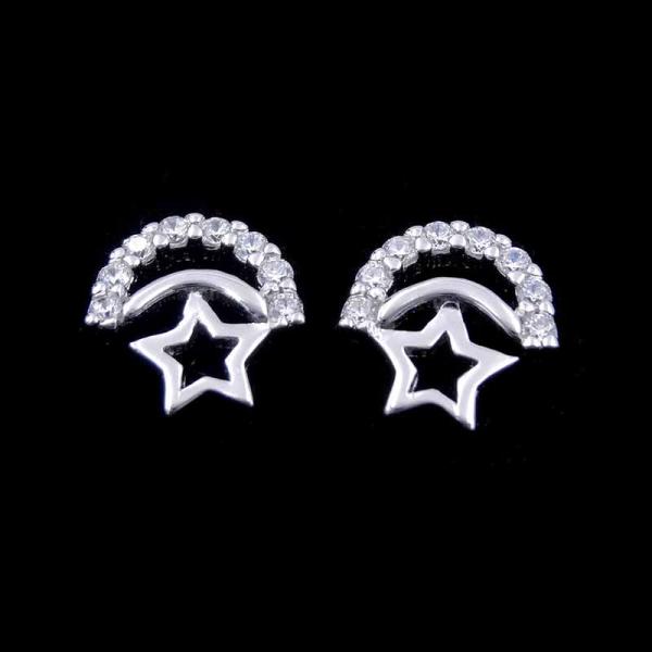 Fashion AAA Silver Cubic Zirconia Earrings 925 Star Shape For Girls