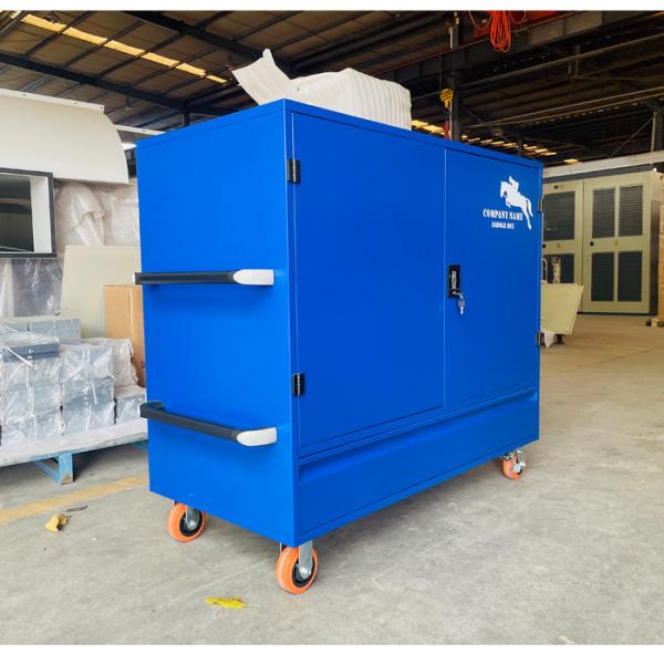 Caixa azul da aderência da sela do equipamento do cavalo do grande metal Lockable com os 2 suportes da sela