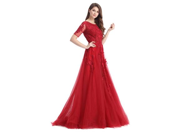 Tulle Fabric Big Red Wedding Dresses Half Sleeve Mermaid Spaghetti Strap