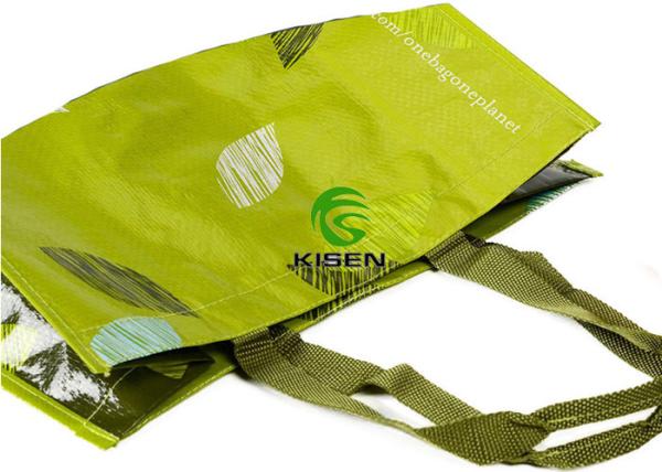 Green Shopping Woven Carry Bags With Handles Offset Logo OEM / ODM Service