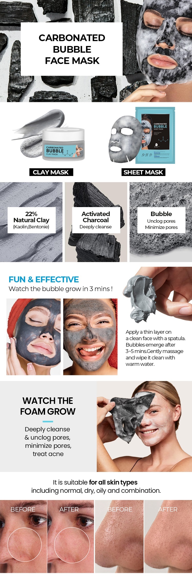 OEM ODM brand skin care set Vitamin c injection carbonated foam facial mask anti acne oil control facial mask skin care and beauty facial mask