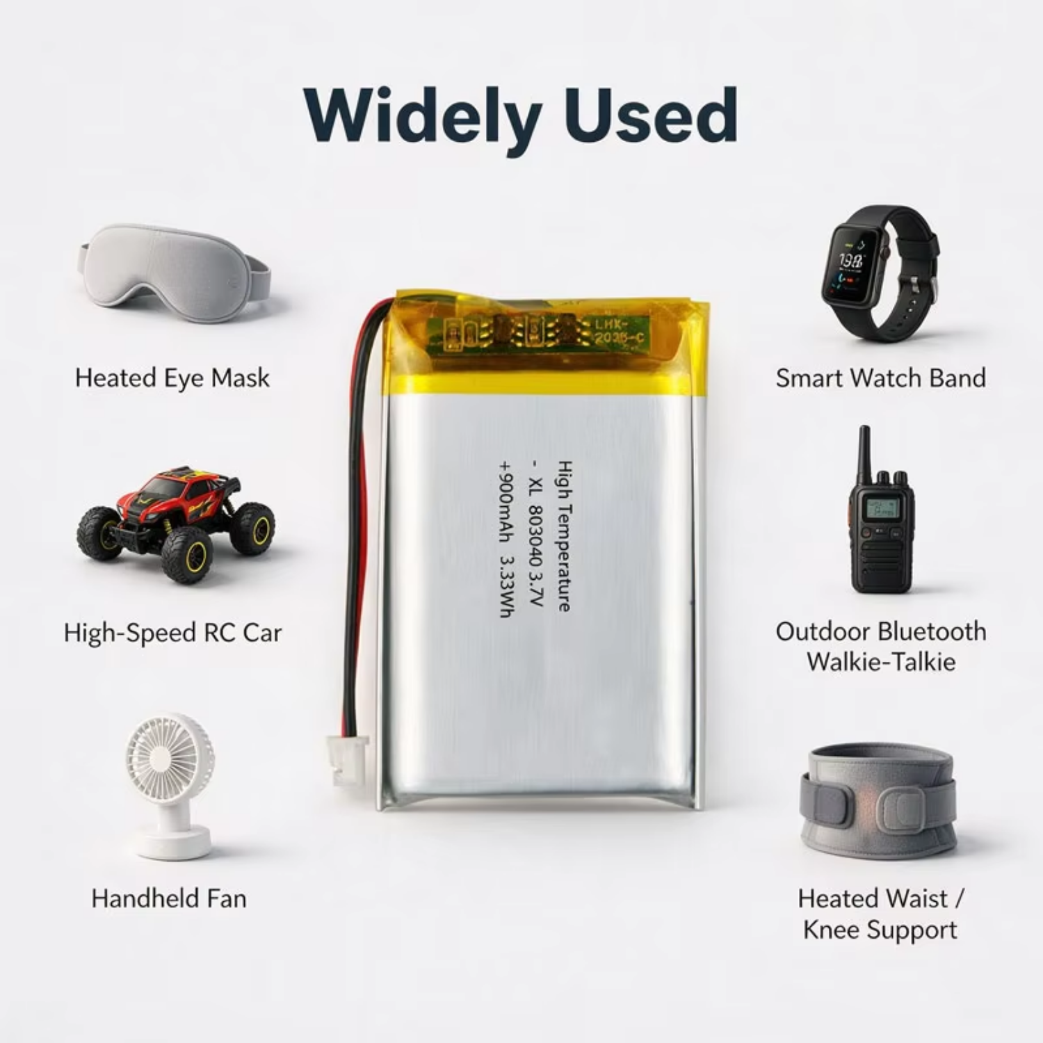 High Stability Heat Resistant 803040 Lithium Polymer Battery 3.7V 900mAh Cell for Portable Detection Instruments