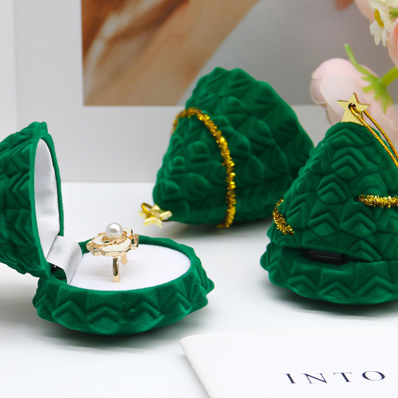 Small Velvet Christmas Tree Ornament Ring Box Customized Color