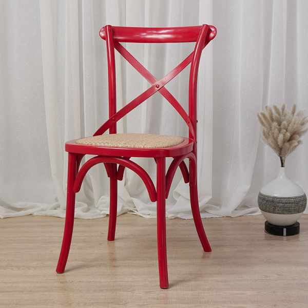 New Arrival Rustic Wooden Cross Back Chair with Woven Rattan Seat for Cafe Bistro Restaurant Commercial Wedding Dining Use