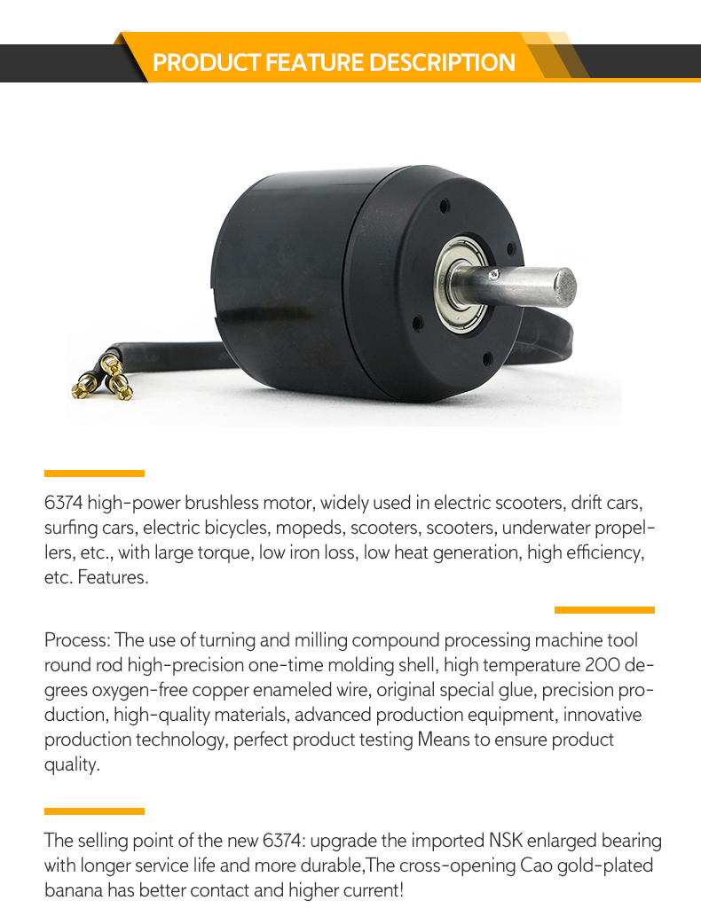 Factory&Customizable &Balanced Brushless 6374 Motor W/Hall Sensor for Electric Scooter E-Bike Surfboard Skateboard Longboard CNC
