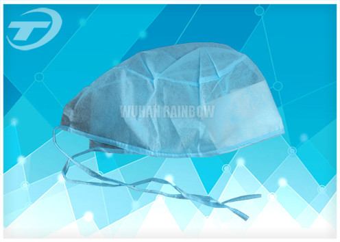 Blue Disposable Surgical Caps PP SMS For Doctor With Ties At Back 61*14cm