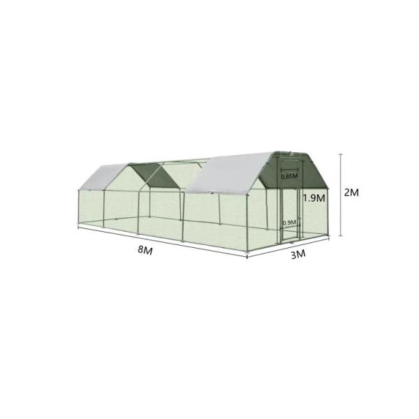 Metal Chicken Coop with Run Walk in Chicken Cage Poultry Habitat Supplies with Waterproof and Anti-Ultraviolet Cover