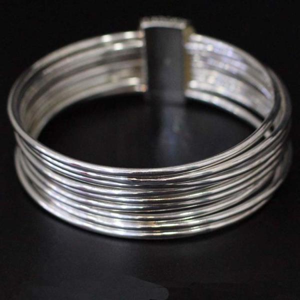 Women Nine Rows 925 Sterling Silver Marcasite Charm Bangle Bracelet(SY50013)