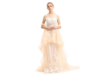 Ladies Shoulder - Straps High Low Prom Party Dress With Embroidery Decor