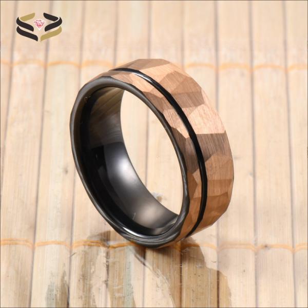Jewelry Main Material Tungsten 8mm Black Rose Gold Faceted Ring for Geometric Engagement and Anniversary