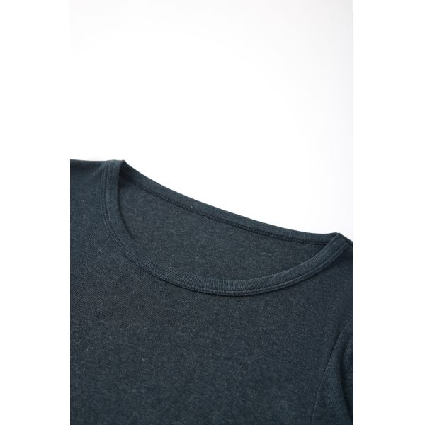 Charcoal Black Wool Base Layer Slim Fit Crew Neck Long Sleeve Top  Customized Color