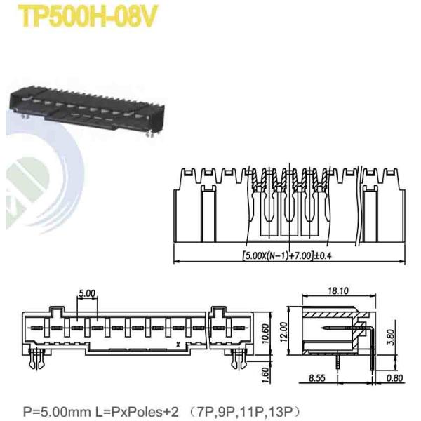 Male Pluggable Copper Terminal Block 5.00mm 300V 14.5A for Flexible Design Competitive PA66+25%GF