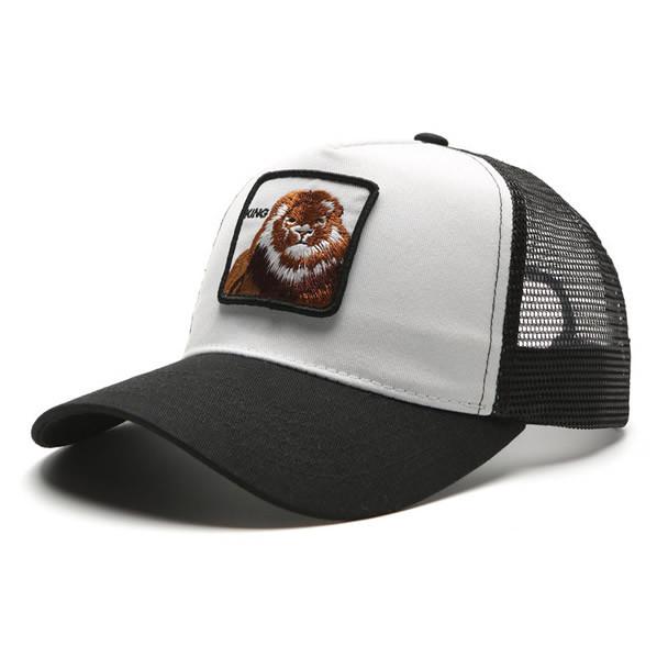 Embroidered label fitted sports half mesh lion label Amazon fashion baseball caps custom marketing branded mechandise