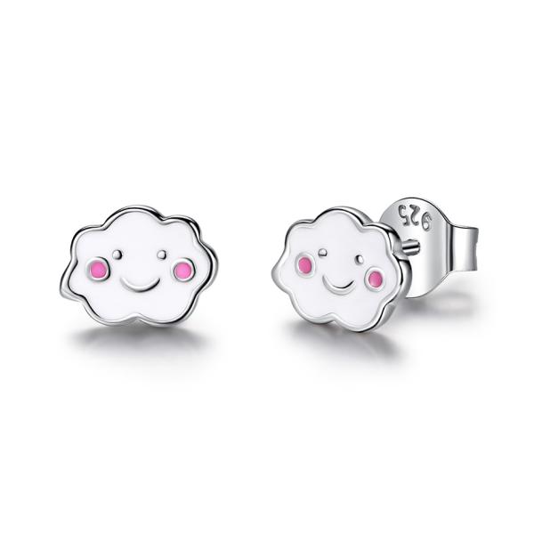 Rhodium Plated 925 Silver Clouds Enamel Stud Earrings for Baby Children Little Girl