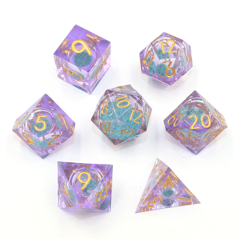 Transparent Glitter Polyhedral Resin Dice Set in Custom Colors for DND RPG Games