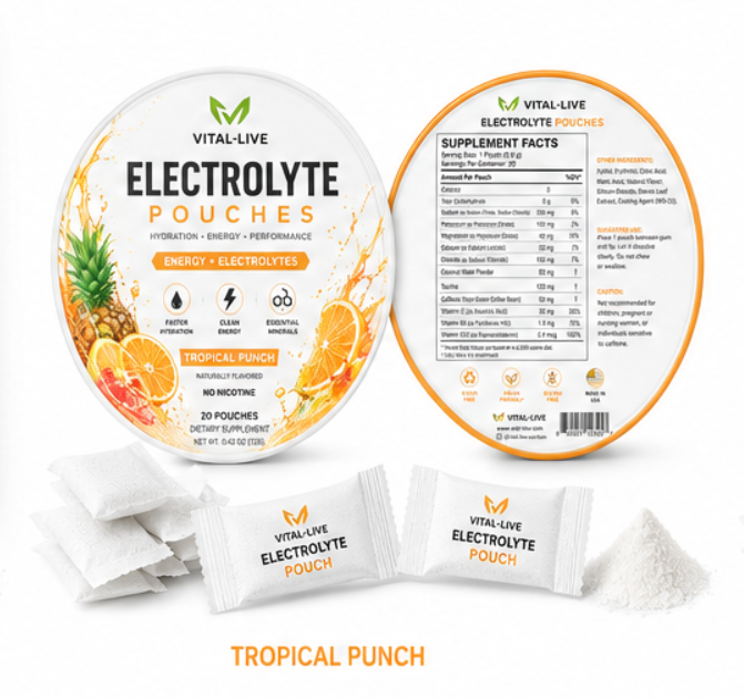 Tropical Punch Flavor Electrolyte Powder Pouch with Magnesium Potassium B6 B12 C Vitamin