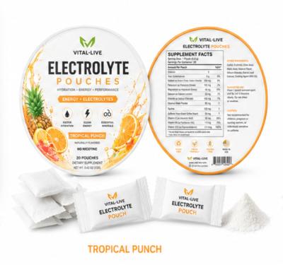Tropical Punch Flavor Electrolyte Powder Pouch with Magnesium Potassium B6 B12 C Vitamin