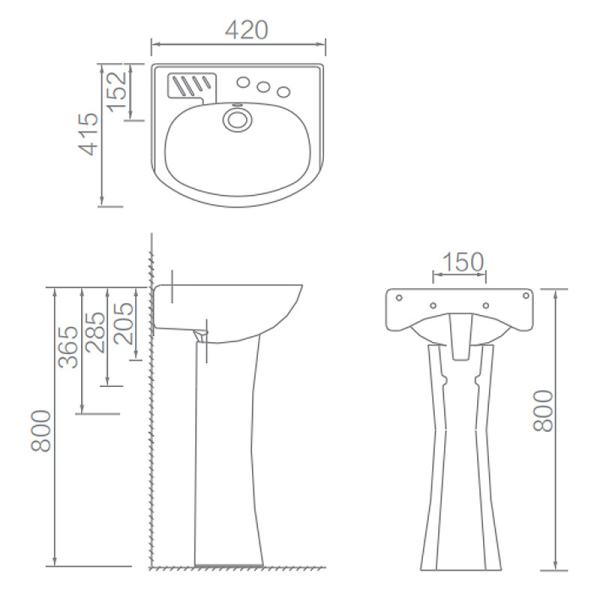 Freestanding округлая форма поливы отверстия таза постамента AP306/AL901 одного