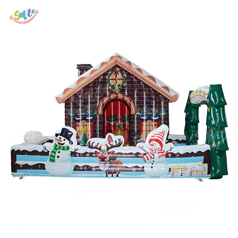 Inflatable Santa Grotto Gingerbread Cabin Christmas Theme Inflatable House Play Area for Kids Xmas Party Event Rental