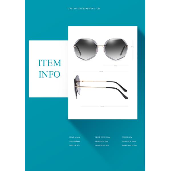 BSCI Oversized Shades Female Trendy UV400 Rimless Designer Sunglasses