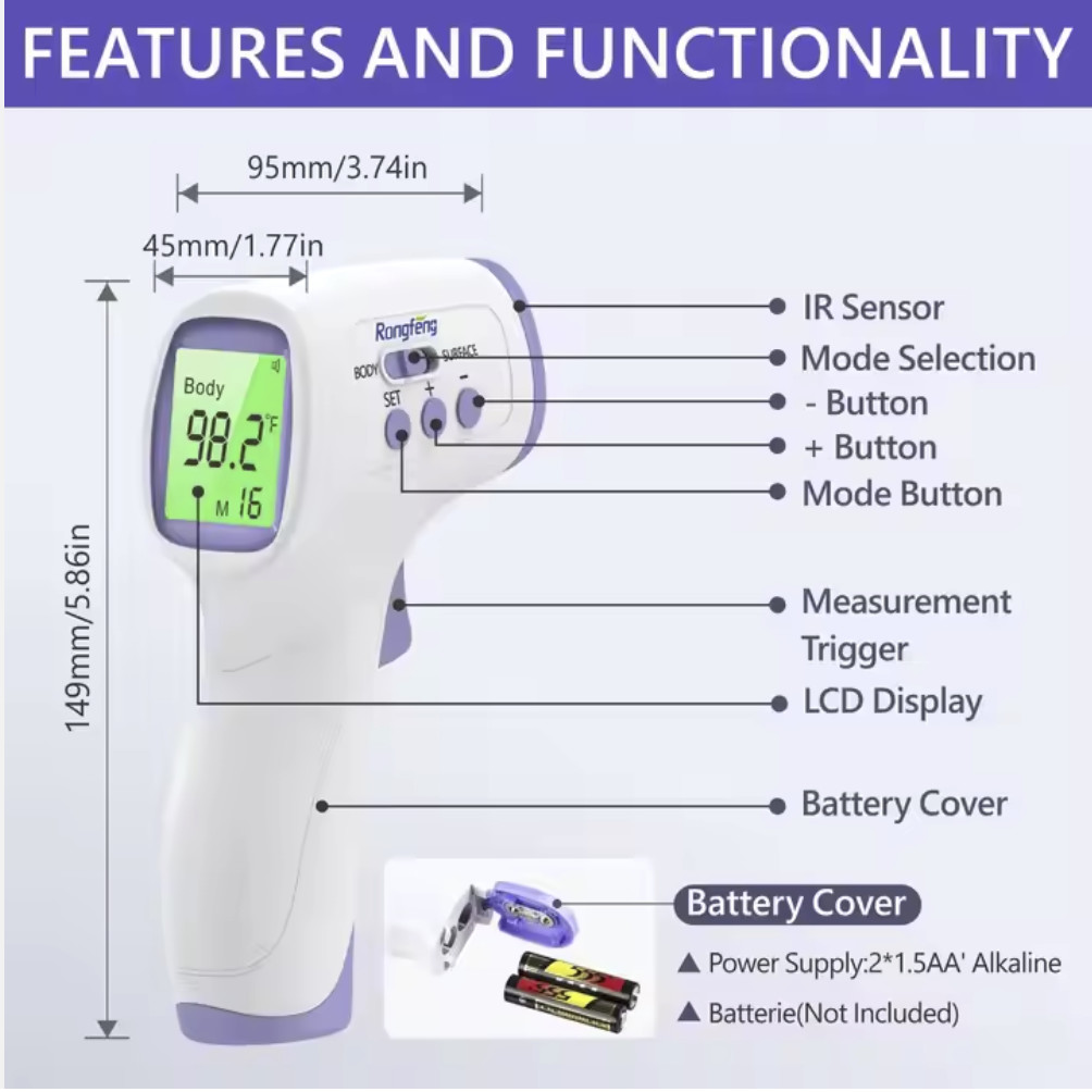 3VDC Body Infrared Thermometer Operating Environment 10 - 40°C Body Surface Thermometer