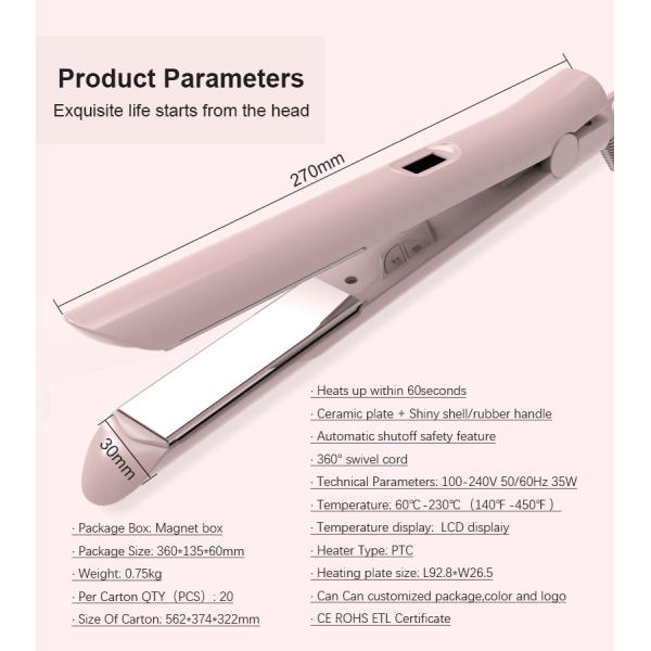 Ceramic Tourmaline Nano Hair Straightener , Hotel Hot Tools Flat Iron 35W