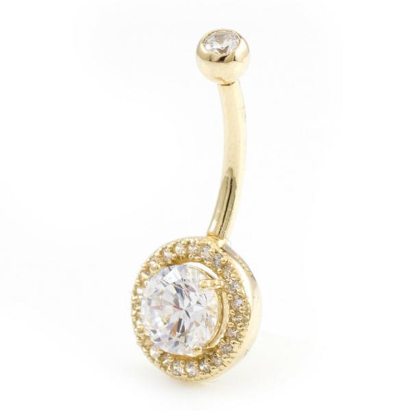 Solid 14k Gold Belly Button Ring With Real Diamond 16g Body Jewelry