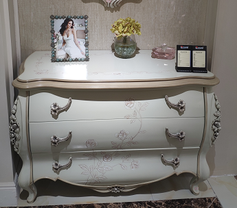 French Classical White Dresser With Mirror / Three Drawers Full Solid Wood