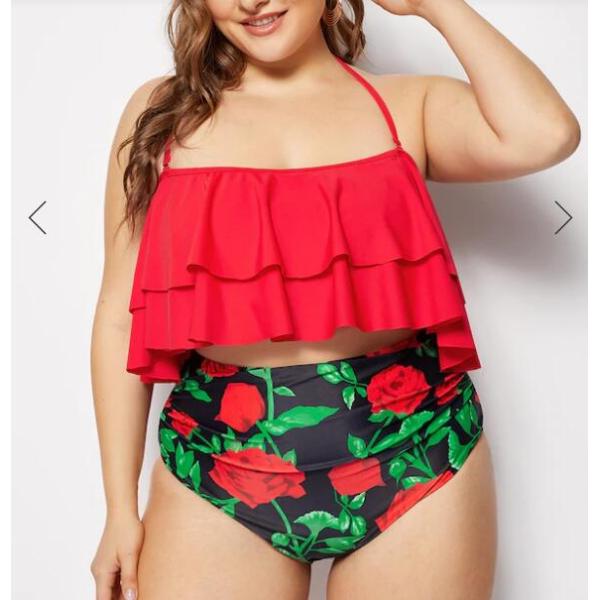 2019 New Plus SizeTwo piece Swimsuit Double deck flouncing Swimsuit Women Push up vnsf0002