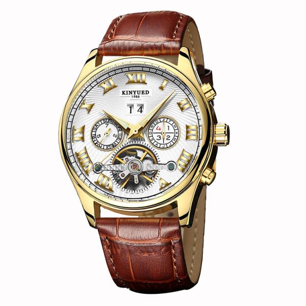 KINYUED Business Power Reserve Automatic Movement Luxury Watches For Men Automatic Skeleton Watch